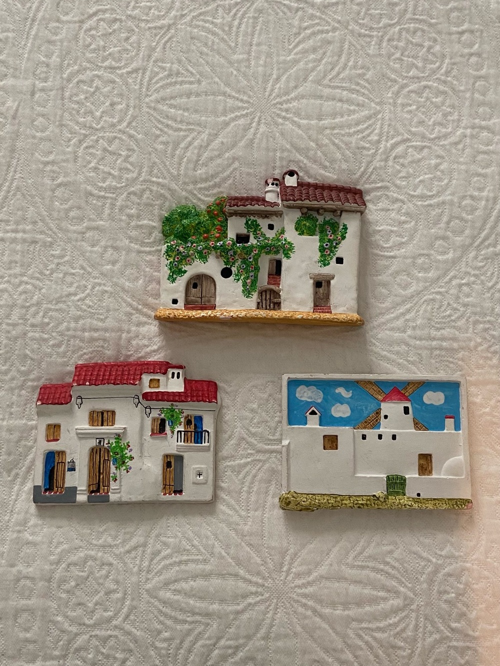 Mediterranean White Wall Plaque Trio with Red Roof Accents